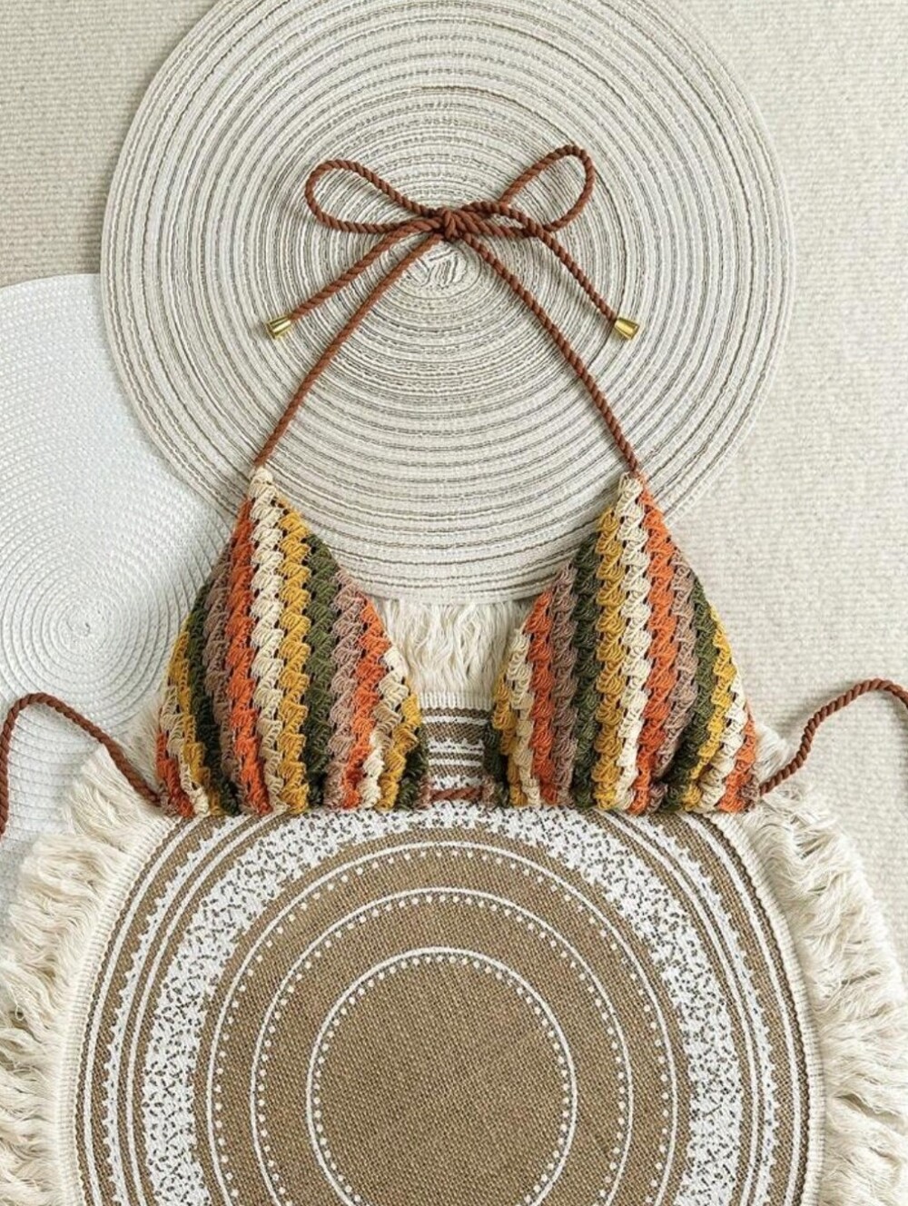 Multicolor Vacay Crochet Knitted Halter Neck Swim Top